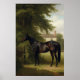 Vintages Schwarzes Jägertier auf Pferden Poster (Vorne)