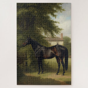 Vintages Schwarzes Jägertier auf Pferden Puzzle