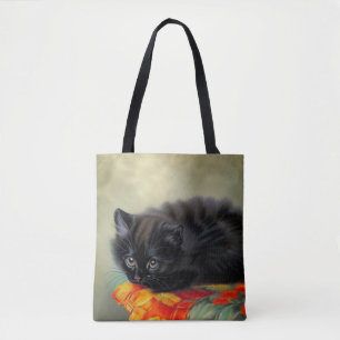 Vintages Schwarzes Kitten mit roter Blume Blanket