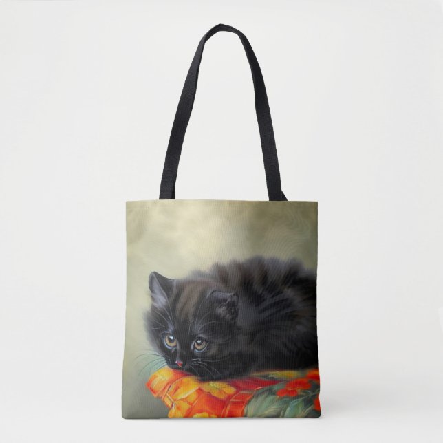 Vintages Schwarzes Kitten mit roter Blume Blanket (Vorderseite)