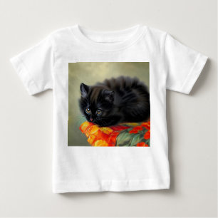 Vintages Schwarzes Kitten mit roter Blume Blanket Baby T-shirt
