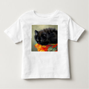 Vintages Schwarzes Kitten mit roter Blume Blanket Kleinkind T-shirt