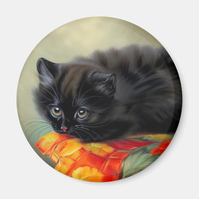 Vintages Schwarzes Kitten mit roter Blume Blanket Magnet (Vorne)