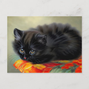 Vintages Schwarzes Kitten mit roter Blume Blanket Postkarte