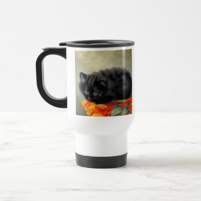 Vintages Schwarzes Kitten mit roter Blume Blanket Reisebecher (Links)