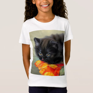Vintages Schwarzes Kitten mit roter Blume Blanket T-Shirt