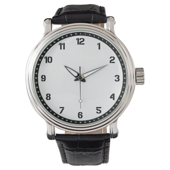 Vintages schwarzes Leder Armbanduhr (Vorderseite)