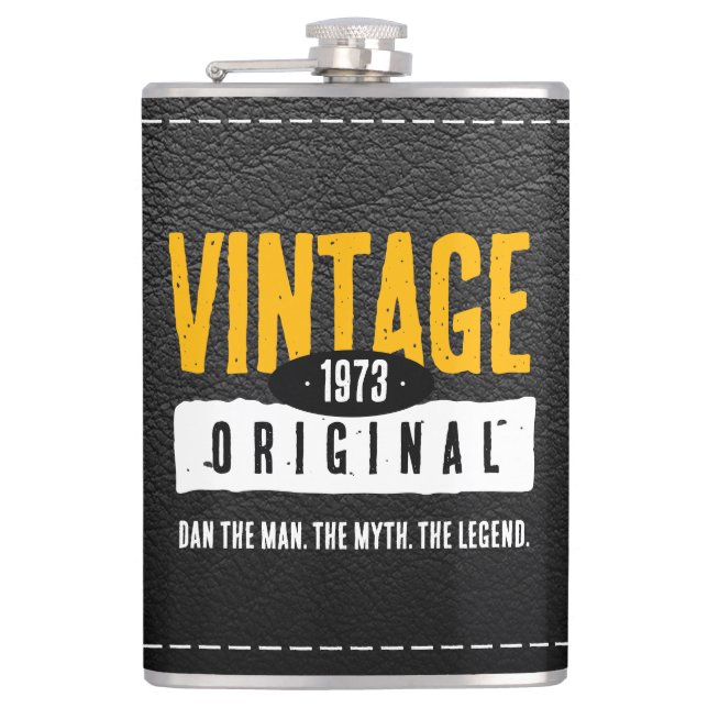 Vintages Schwarzes Leder Geburtsjahr Flachmann (Vorderseite)