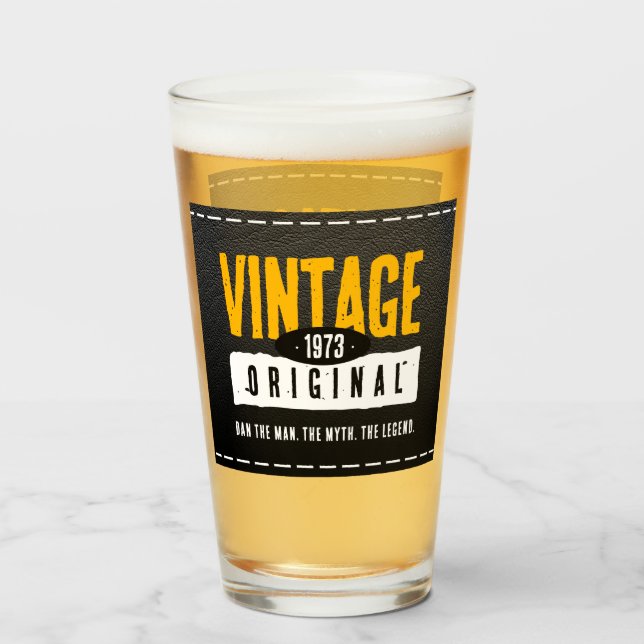 Vintages Schwarzes Leder Geburtsjahr Glas (Rückseite (gefüllt))