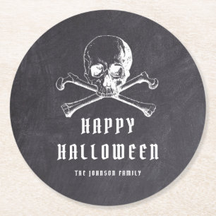 Vintages Schwarzes Piraten-Skull und KnochenHallow Runder Pappuntersetzer