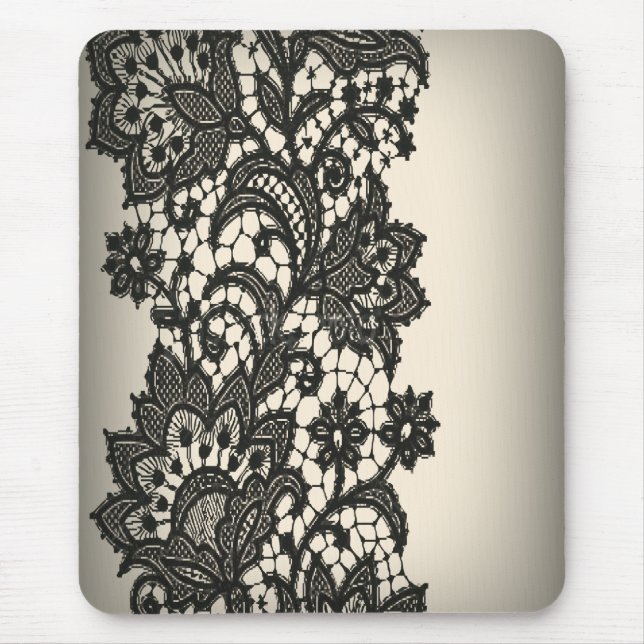 Vintages schwarzes Spitzen beige Paris Fashion Mousepad (Vorne)