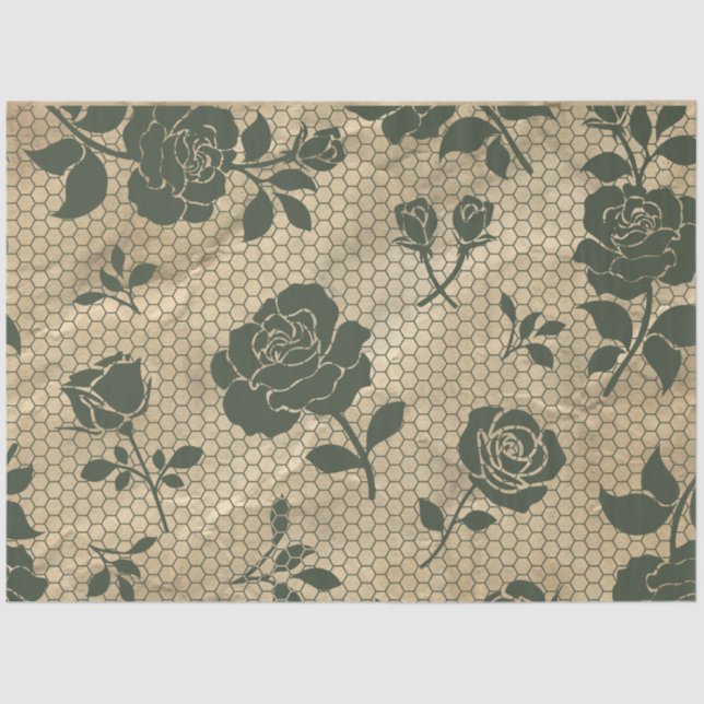 Vintages, schwarzes Spitzen-Dekopapier Seidenpapier (Vorderseite)