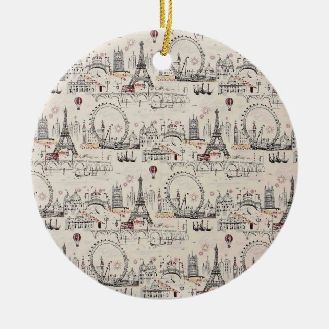 Vintages schwarzes u. weißes Europas Ansehen Keramikornament (Vorne)