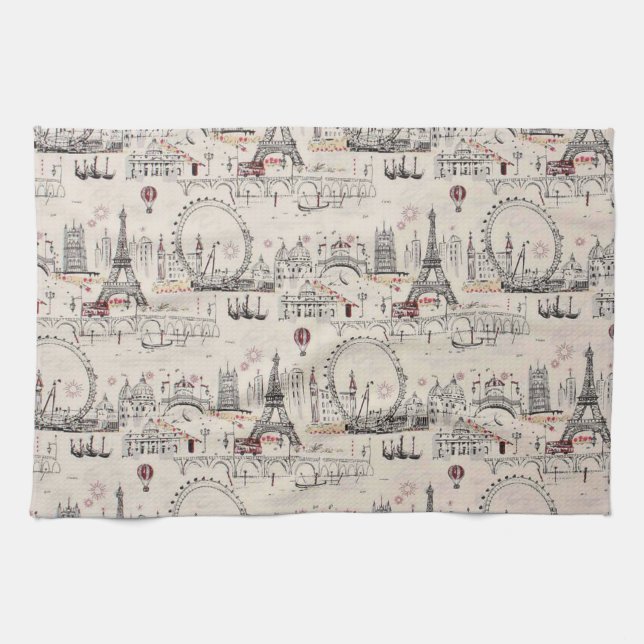 Vintages schwarzes u. weißes Europas Ansehen Küchentuch (Horizontal)