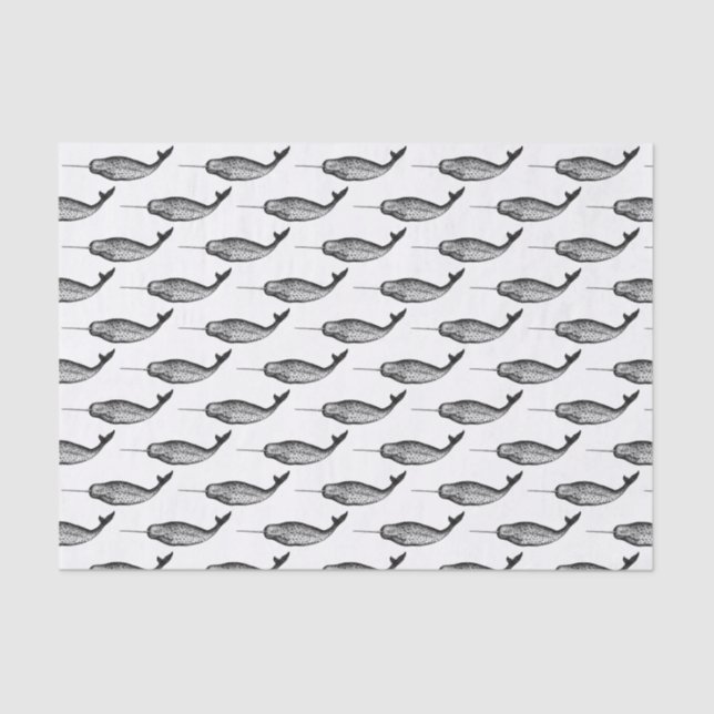 Vintages Schwarzmeer-Einhorn Zeichnend Schwarz Seidenpapier (Vorderseite)