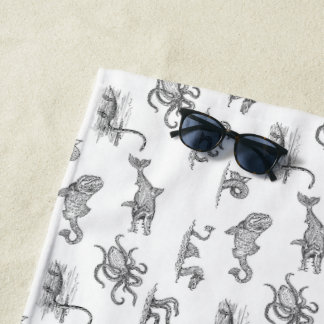 Vintages Schwarzmeer-Monster-Line Kunst-Strand Strandtuch