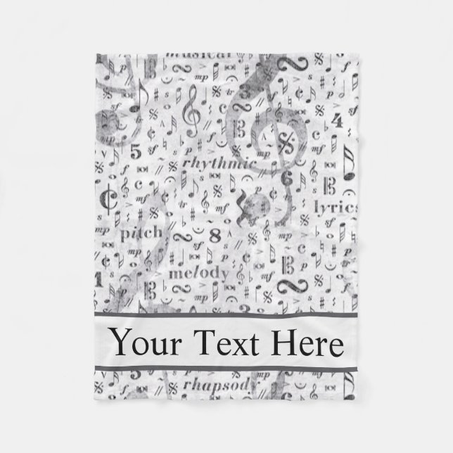 Vintages Schwarzweiß-Musiknote-Muster Fleecedecke (Vorderseite)