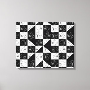 Vintages Schwarzweiß-Schachbrett und Blume Leinwanddruck