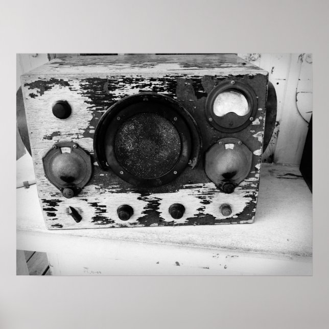 Vintages Schwarzweißfunkgerät Poster (Vorne)