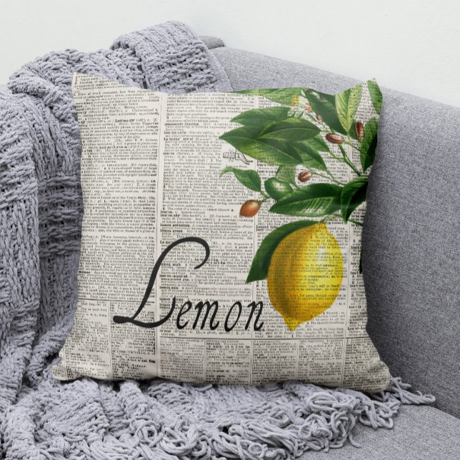 Vintages Schwarzweißwörterbuch, handGezeichnet Lem Kissen (Zest up any room with our Vintage Dictionary and Lemon Throw Pillow! )