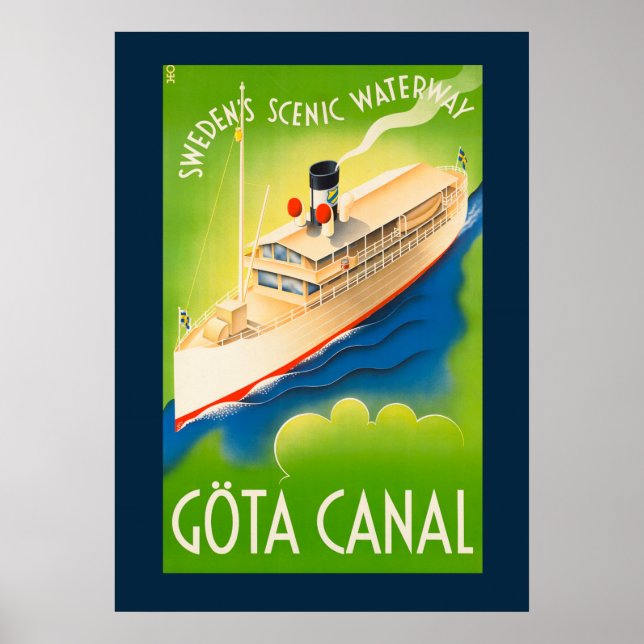 Vintages schwedisches Landschaftlich Waterway Trav Poster (Vorne)