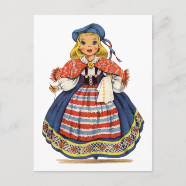 Vintages schwedisches Mädchen Traditionskleid Post Postkarte (Vorderseite)