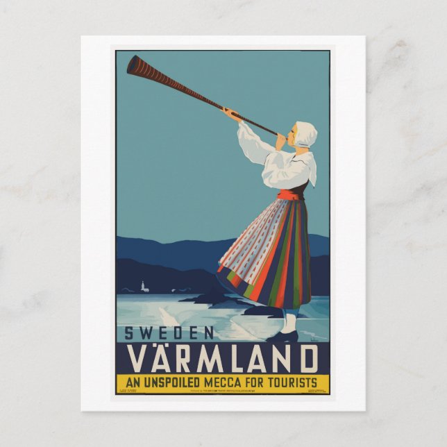 Vintages schwedisches Reiseplakat Postkarte (Vorderseite)