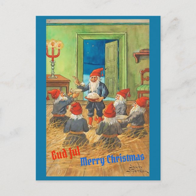 Vintages Schwedisches Tomten / Tomte & Weihnachtsg Postkarte (Vorderseite)