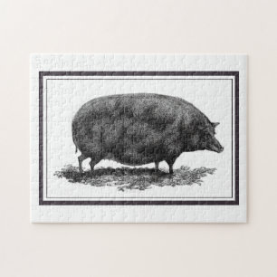 Vintages Schweinradierungspuzzlespiel Puzzle