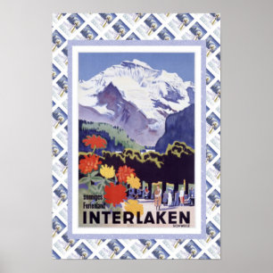 Vintages Schweizer Bahnplakat Interlaken Poster