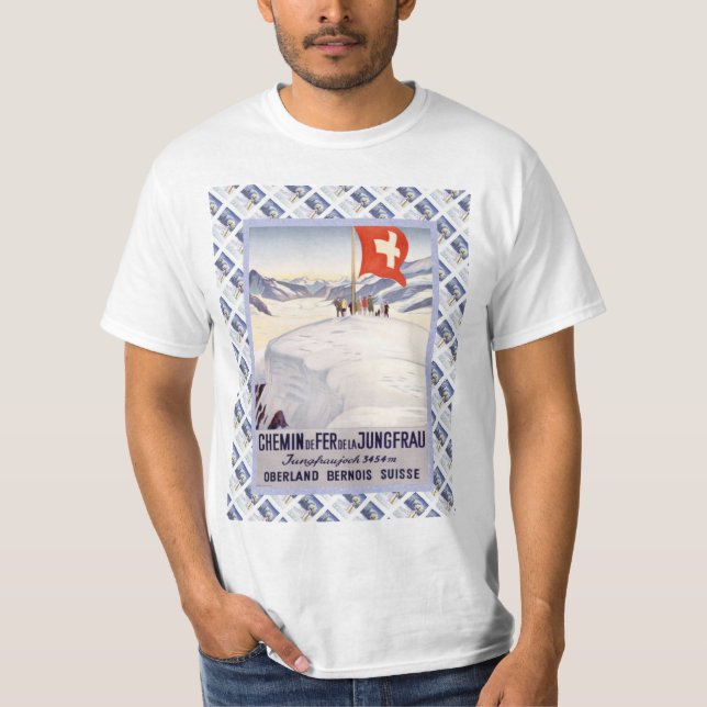 Vintages Schweizer Bahnplakat Jungfrau T-Shirt (Vorderseite)