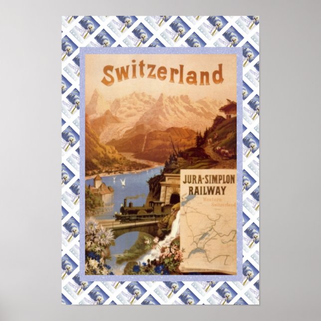 Vintages Schweizer Poster Jura Simplon Bahn (Vorne)