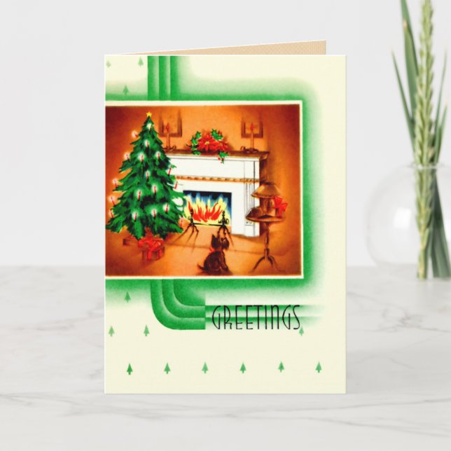 Vintages Scottie-Hundeweihnachten Feiertagskarte (Vorderseite)