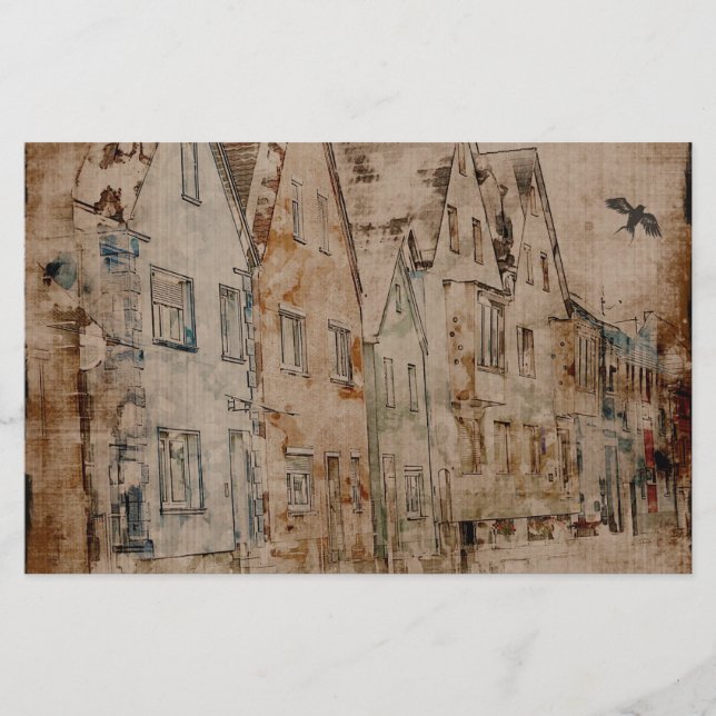 Vintages Scrapbook Art Journal Malerei Sepia Briefpapier (Vorderseite)