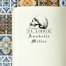 Vintages Script Gothic Skull Elegant Ex Libris Buc Permastempel