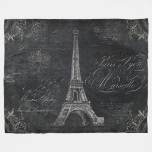 Vintages Script Paris Eiffel Tower Black Chalkboar Fleecedecke