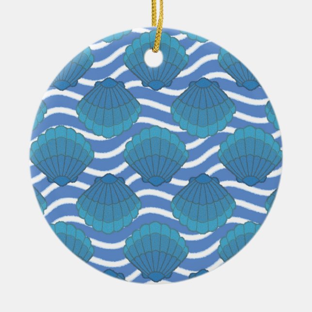 Vintages Seashell- und Wellenmuster Keramikornament (Vorne)