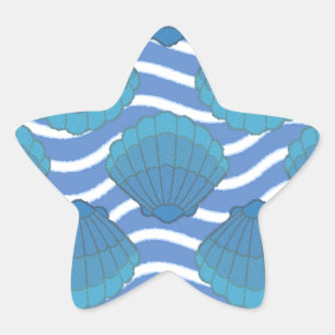 Vintages Seashell- und Wellenmuster Stern-Aufkleber