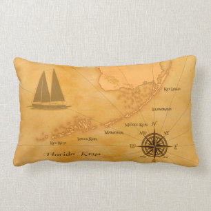 Vintages Seeflorida befestigt Karte Lendenkissen