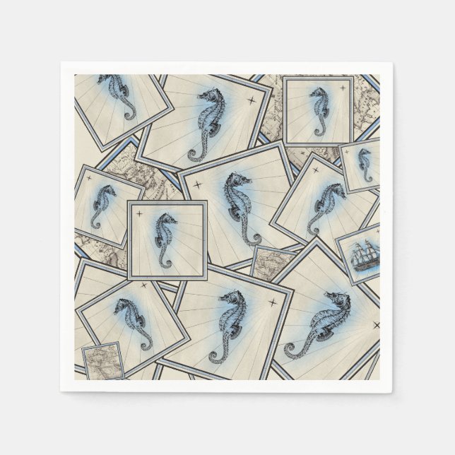 Vintages Seepferd Atlas-Karte Serviette (Vorderseite)