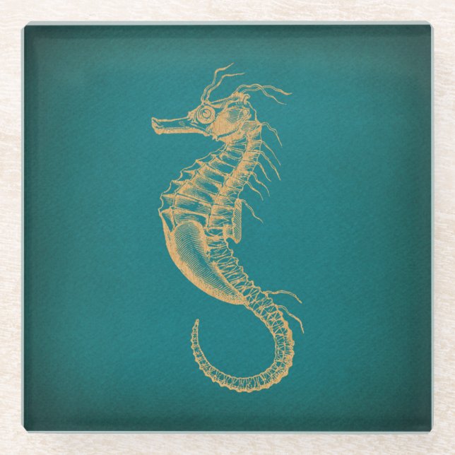 Vintages Seepferd Nautical Ocean Art Sea Pferd Glasuntersetzer (Vorderseite)