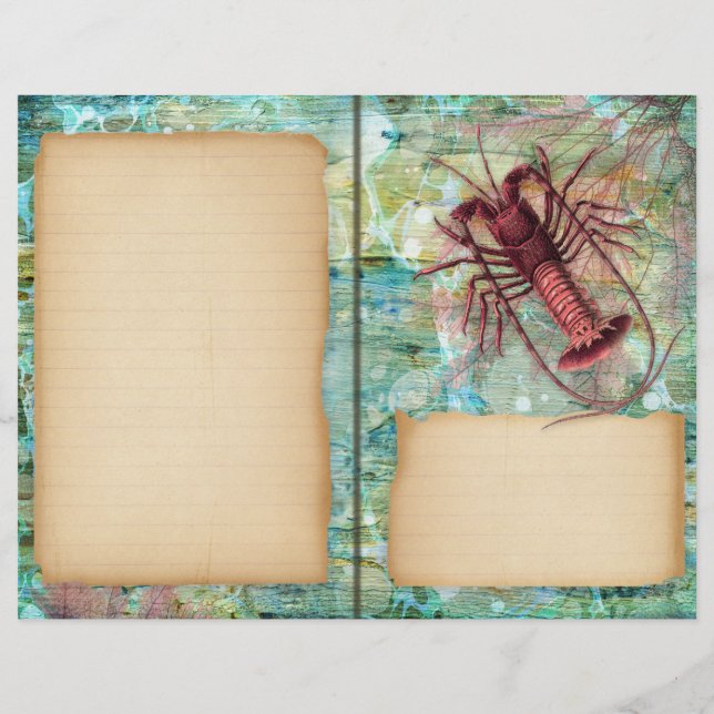 Vintages Seepferd und Lobster-Journal (Rückseite)