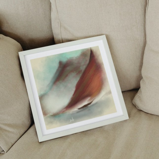 Vintages Segelboot Berge Landschaftsbild Malerei Leinwanddruck (Von Creator hochgeladen)