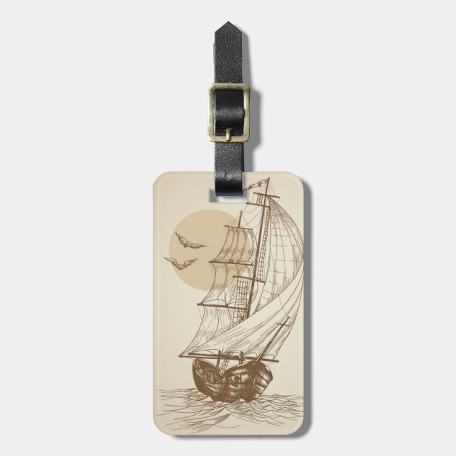 Vintages Segelboot Gepäckanhänger (Vorderseite vertikal)