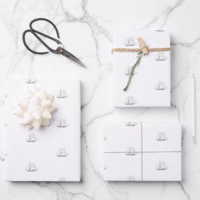 Vintages Segelboot Geschenkpapier Set (Vorderseite)