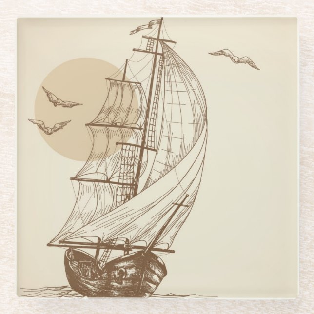 Vintages Segelboot Glasuntersetzer (Vorderseite)