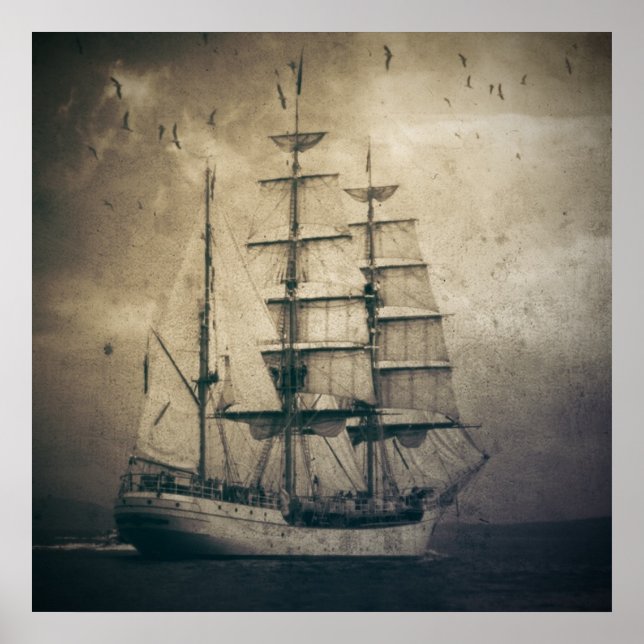 Vintages Segelboot im Nautischen Ozean Poster (Vorne)