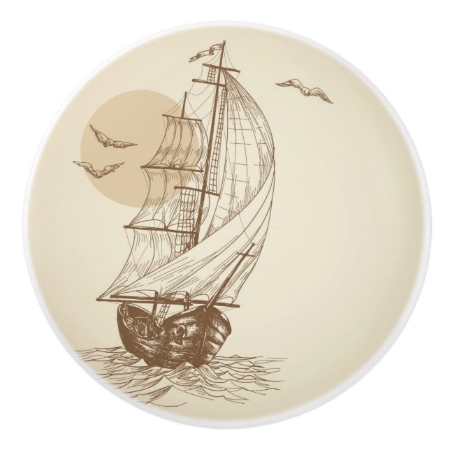 Vintages Segelboot Keramikknauf (Vorderseite)