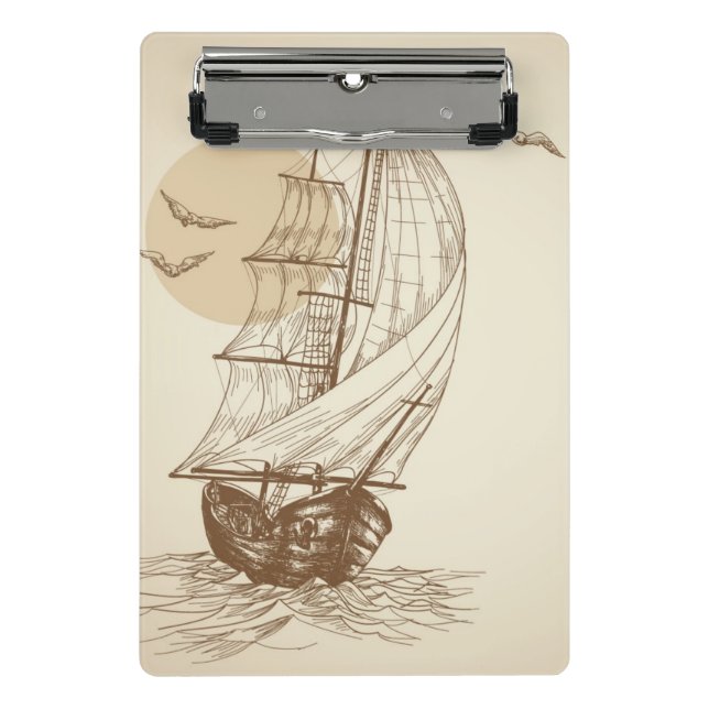 Vintages Segelboot Mini Klemmbrett (Vorderseite)