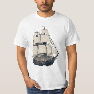 Vintages Segelschiff, dargestellt in feiner Linie T-Shirt